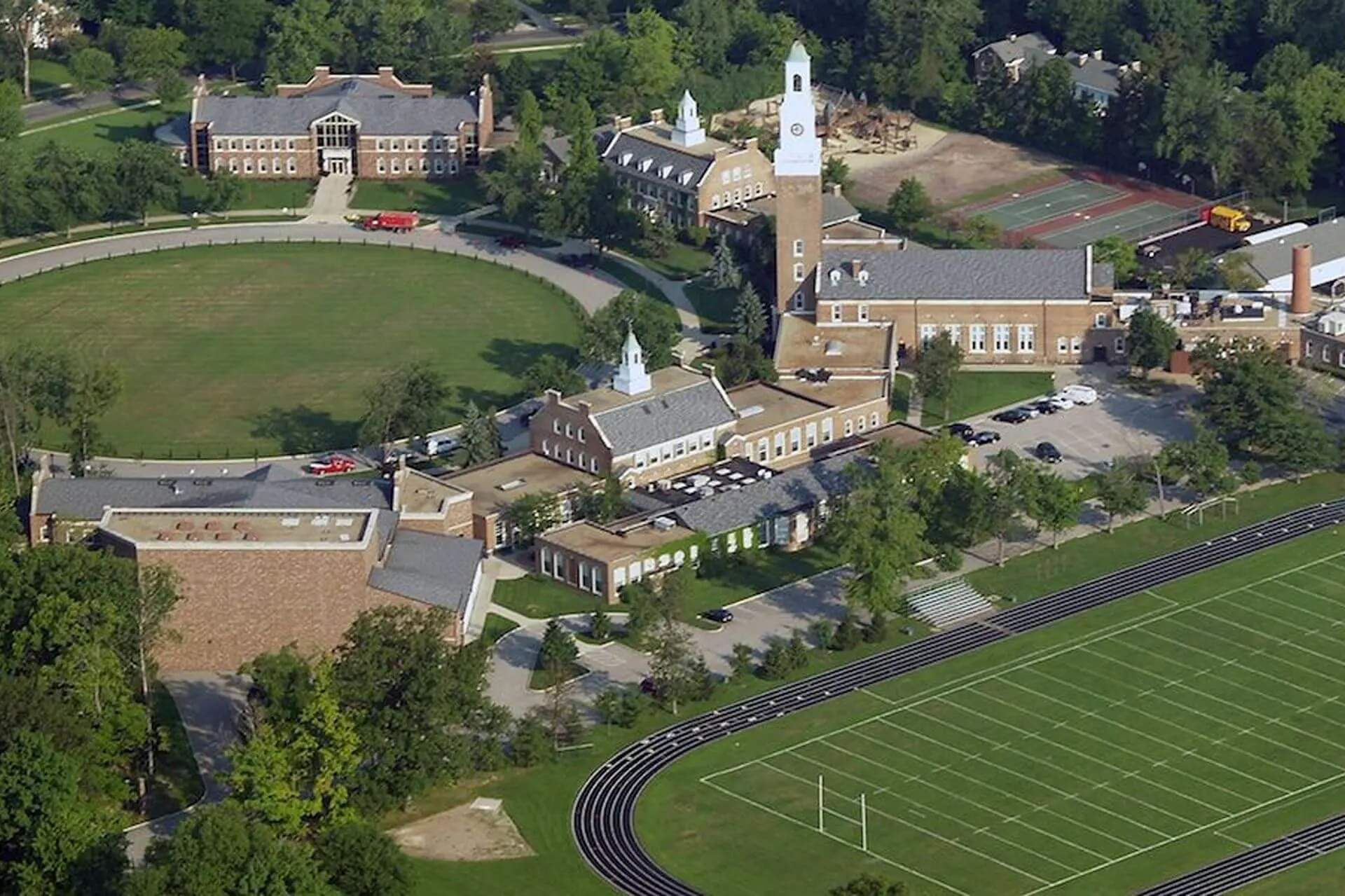 Aerial view of the University School athletics facilities.