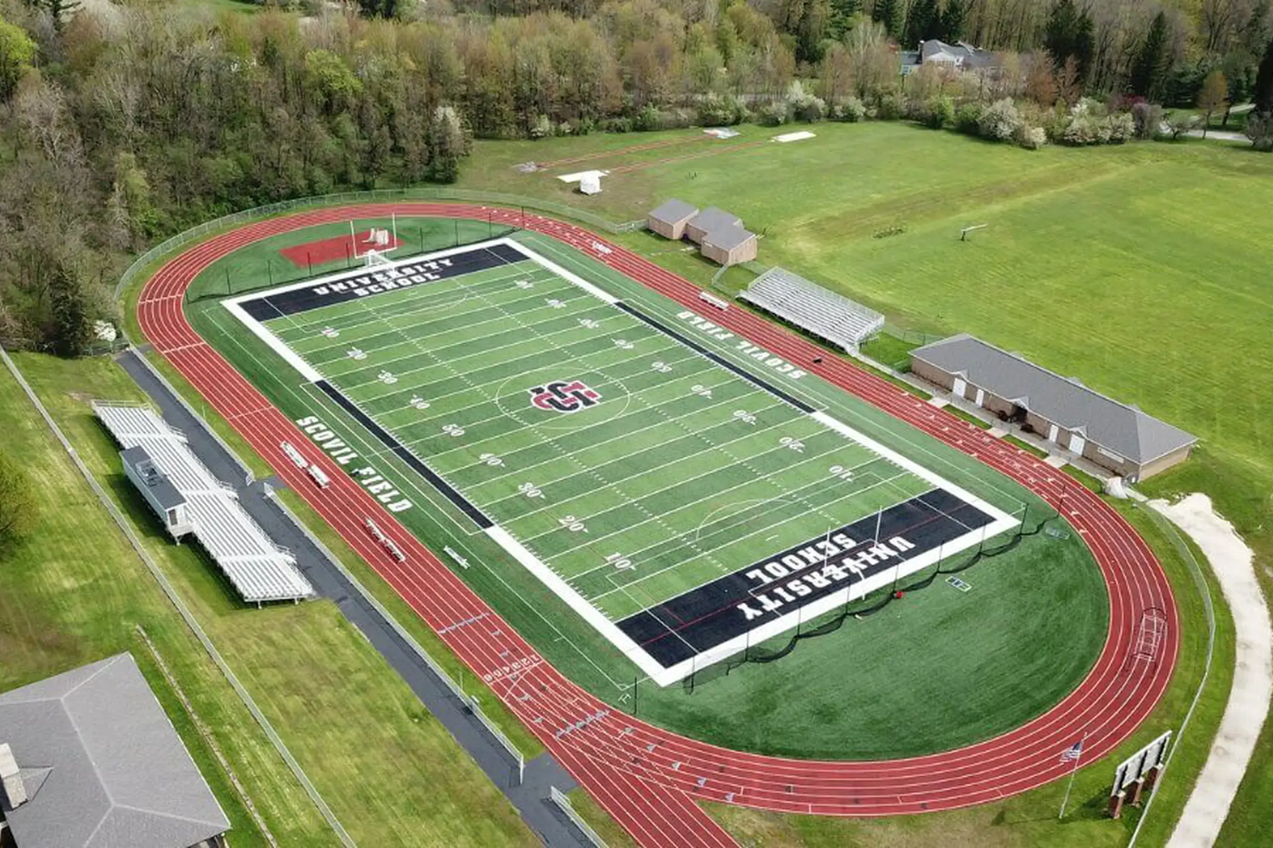 Aerial view of University School's athletics field.