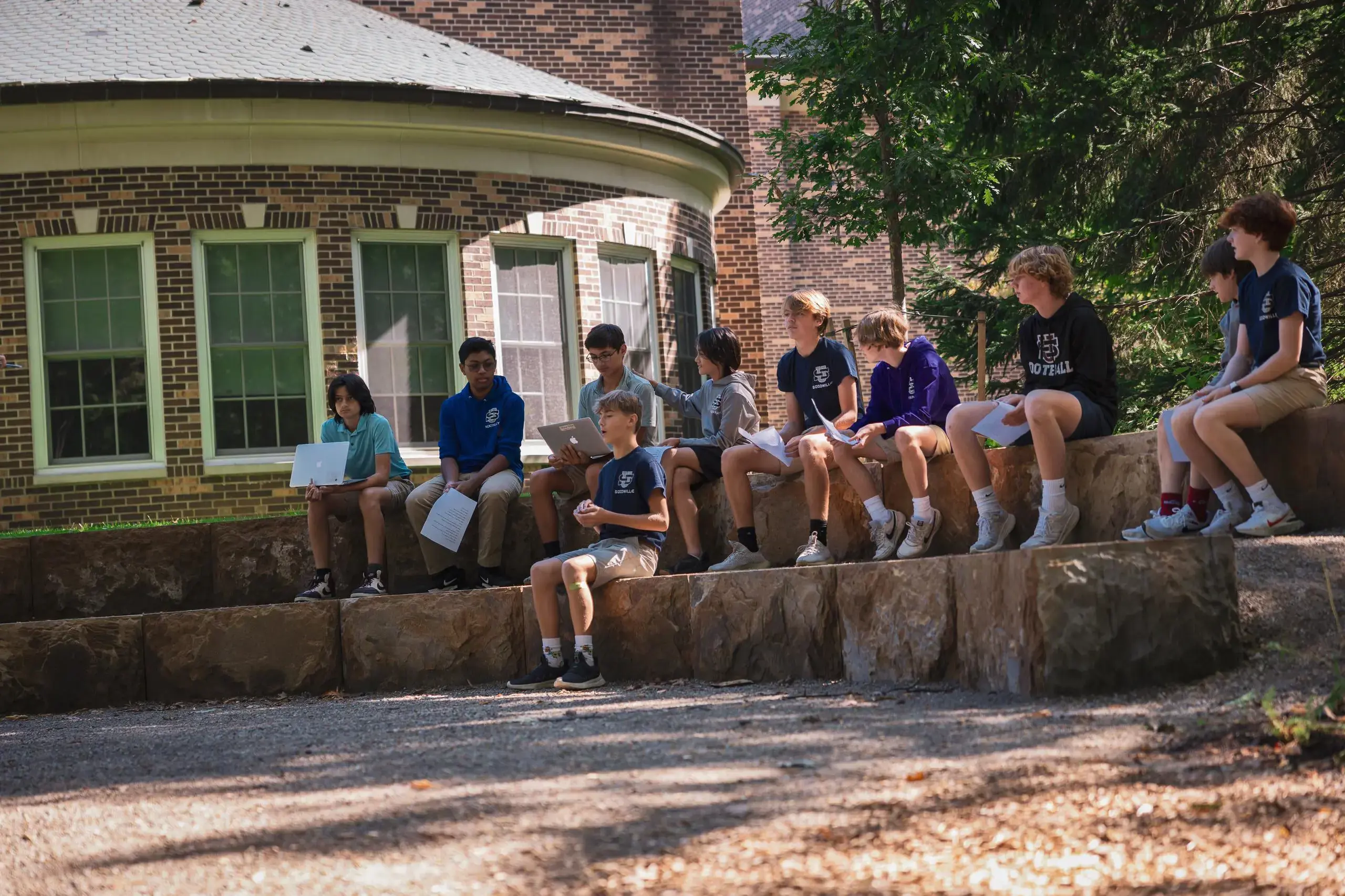 University School Middle School students taking part in a French Class in the Arboretum.